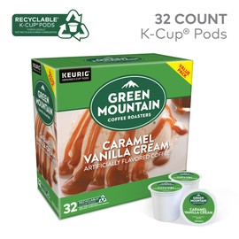 Green Mountain Coffee Roasters Caramel Vanilla Cream, Single-Serve Keurig K-Cup Pods, Flavored Light Roast Coffee Pods, 32 Count