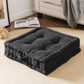 Wellsin Square Floor Pillows for Adults Kids - Meditation Floor Pillow Seating Cushion - Tufted Floor Cushion with Shredded Memory Foam & Velvet Cover, 2 Pack, 20x20 Inch, Gray