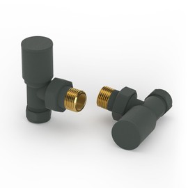 Radiator Valves - Vancoco Anthracite 15mm /1/2'' Towel Rail Valve Round Head Radiator Valve Standard Connection Pair Manual Radiator Valve for Central Heating Modern Bathroom（Angled）