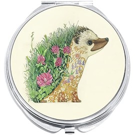 NewCharms Hedgehog Flowers Compact with Mirrors - Perfect Pocket and Purse Size Folding Mirror for Applying Make Up Anywhere