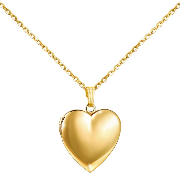 YOUFENG Love Heart Locket Necklace that Holds Pictures Polished Lockets Necklaces Birthday Gifts for Girls Boys (Heart Gold locket)