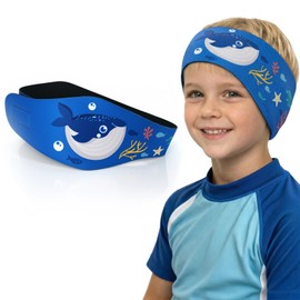 RVYEIOP Fascia Nuoto Bambini e Ragazzi in Neoprene, Protezione Orecchie Piscina Regolabile con Simpatica Balena, Fascia Capelli Impermeabile per Nuoto, Mare e Doccia, Blu, 58x8cm