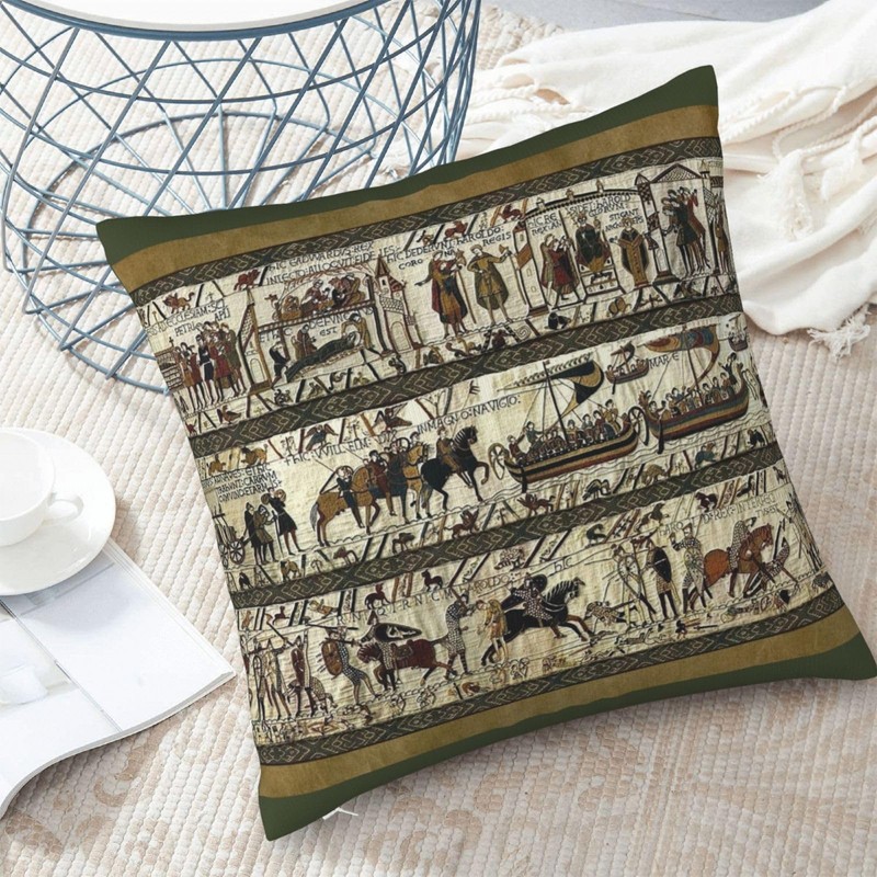 Bayeux Tapestry Throw Pillow Covers 18"X18" Cozy Velvet Square Throw