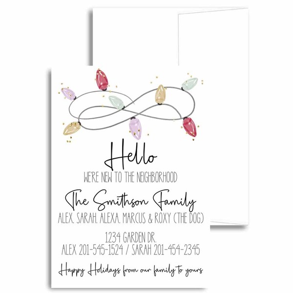 New Neighbor Contact Announcement Card with Envelopes, Christmas Hello We're