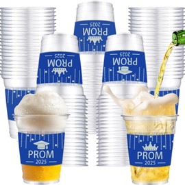 WPDISCZ 40Pcs Prom Night Decorations 2025 12oz Prom Plastic Cups Disposable Clear Graduation Party Cups for Class of 2025 Graduate Party Supplies Decors, Blue