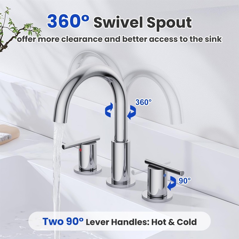 Hurran 8 Inch Chrome Widespread Bathroom Faucet, Double Handle Sink