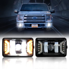 Auxbeam 2023 - Luces antiniebla LED con DRL + luz intermitente para Ford F150 2015-2020 de 4 pulgadas, aprobado por DOT, luces antiniebla para conducción de parachoques, 1 par, color negro