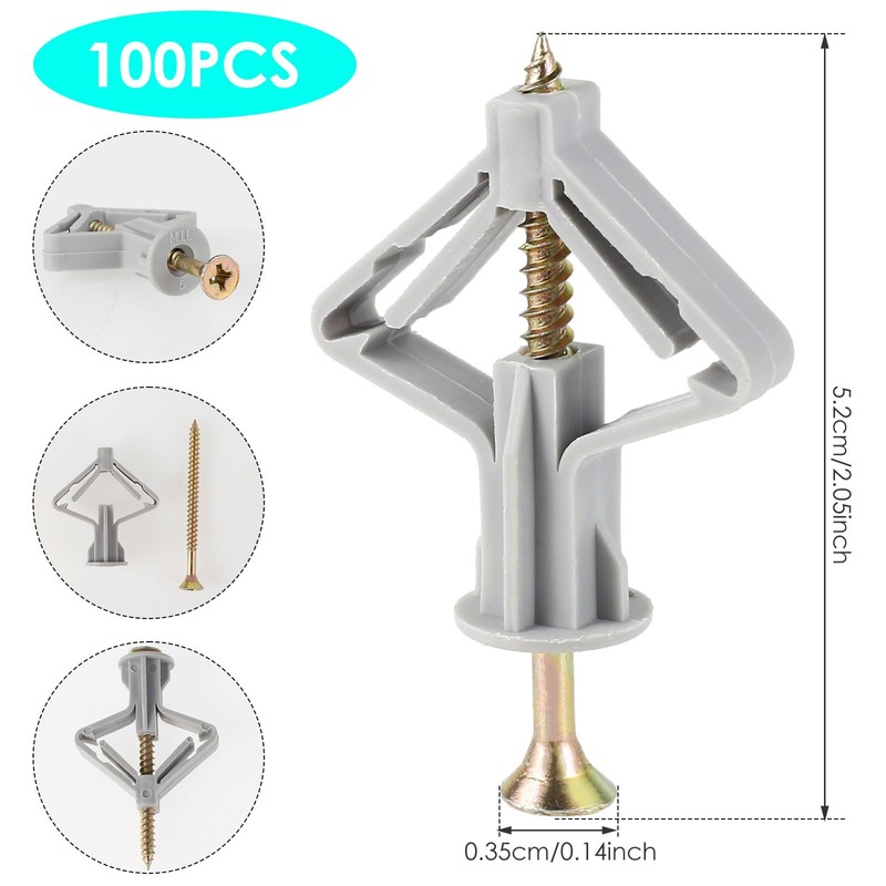 100Pcs Expanded Plasterboard Anchor Metal Drywall Anchor Kit High Strength