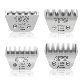 BESTBOMG 10W+7FW+5FW+4FW Wide Detachable Pet Dog Grooming Blades Kit-Cutting Length 1/16" to 3/8"（1.5-9.5mm）,Compatible with Andis,Oster A5,Wahl km10 Clippers