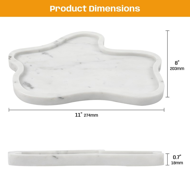 Carrara White Marble Tray, 11"X8" Vanity Decorative Marble Tray