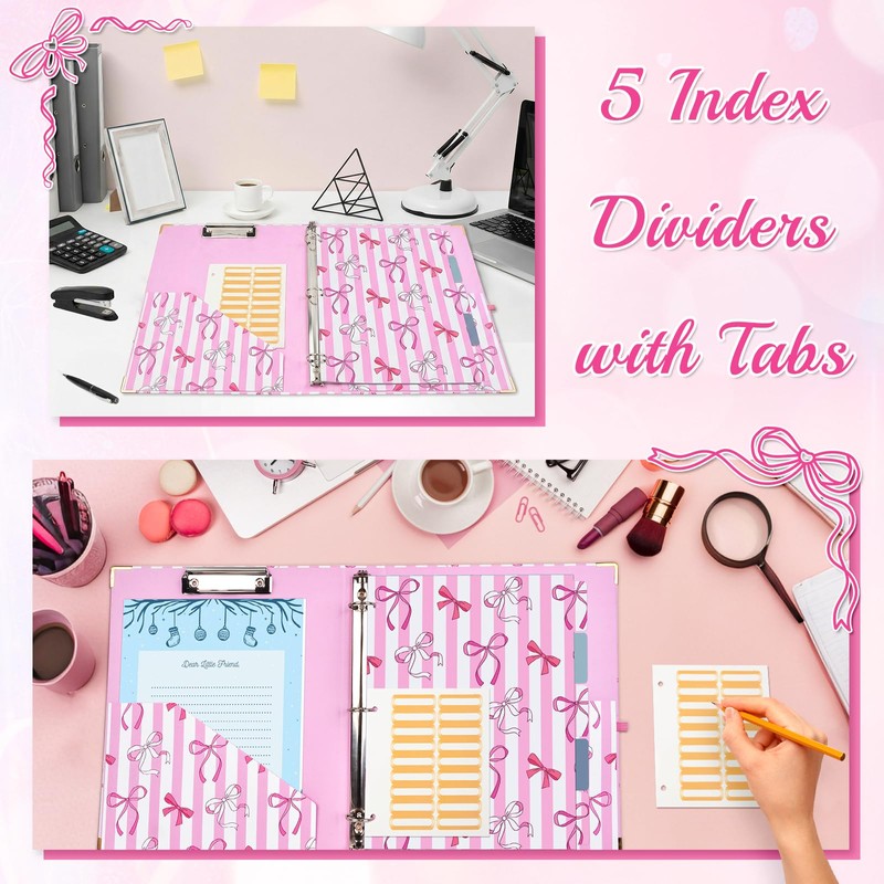 1 Inch 3 Ring Binder with Clipboard, Cute Binder Pink