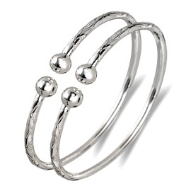 Better Jewelry Solid Ball .925 Sterling Silver West Indian Bangles (Pair) (MADE IN USA)