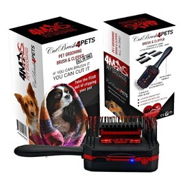4MAS CutBrush 4Pets (Black and Red 10pcs Motorized Clipper and Brush all in one for Professional and Home Pet Grooming)