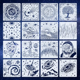 16 Pcs 6 Inch Art Stencils for Painting Reusable - Sun Moon and Star Stencil Symbols Solar System Constellation Stencil Devil's Eyes Tarot Divination Theme (Planets Universe)