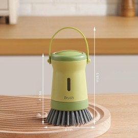 Soap Dispenser Dish Brush Palm Brush- Kitchen Dish Brush with Handle, Refillable Dish Soap Dispenser for Kitchen, Scrub Brush (Green)