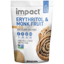 Impact - Golden Erythritol & Monk Fruit - Zero Calorie Sweetener, Sugar-Free, Non-GMO, Net Carb Free, Zero Glycemic, Baking Use - 1lb Resealable Bag