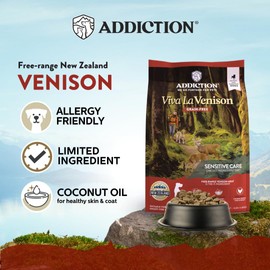 Addiction Viva La Venison Dog Food – Grain-Free Dry Dog Food with Novel Protein & Prebiotics, No Chicken, Beef, or Turkey – Ideal for All Dogs & Puppies – Made in New Zealand 4lb - (4 Packs)