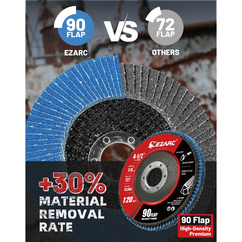 EZARC 12 Pack 120 Grit Flap Discs 4 1/2 for