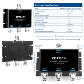 ZDTECH WideBand 3-Way Splitter with N-Female Connectors 50 Ohm Signal Splitter for 3G/4G/LTE(698-2700MHz)