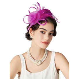 SWEETV Tulle Fascinators for Women, Tea Party Hats for Kentucky Derby, Cocktail, Wedding, Fancy Dress Party, Rose Red