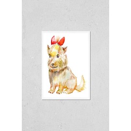 Poster Reproduction of Beautiful and smart puppy. Watercolor painting. Portrait of cute Yorkshire terrier breed dog isolated on white background. Hand drawn sweet home pet. Greeting card design