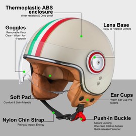 Comrider Open Face Motorcycle Helmet for Adults, Half Face Moped Helmets for Men, 3/4 Retro Vespa Helmet, Classic Vintage Motorcycle Helmet for Women, DOT Approved (Medium, Beige)