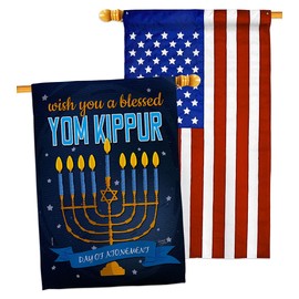 Breeze Decor Blessed Yom Kippur House Flag Pack The Day of Atonement in Judaism Repentance Prayer USA Applique Decoration Banner Small Garden Yard Gift Double-Sided, 28" x 40", Thick Fabric