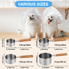 4 Pcs Dog Food Scoop Measuring-Cup, 1 Cup, 1/2 Cup, 1/3 Cup, 1/4 Cup, Stainless Steel Pet Food Scoops, Cat Food Measuring Cup