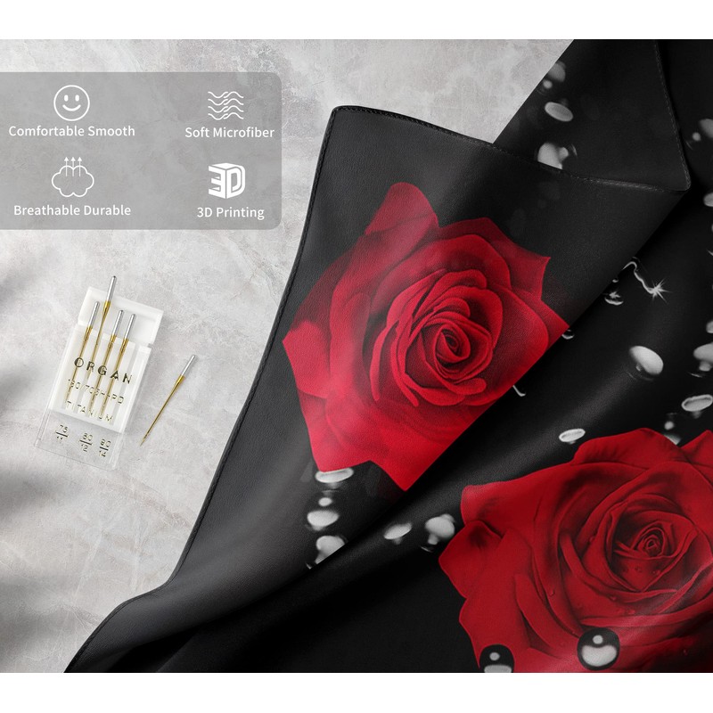 HZVRTN Bed Linen 3D Red Rose Duvet Cover Set with