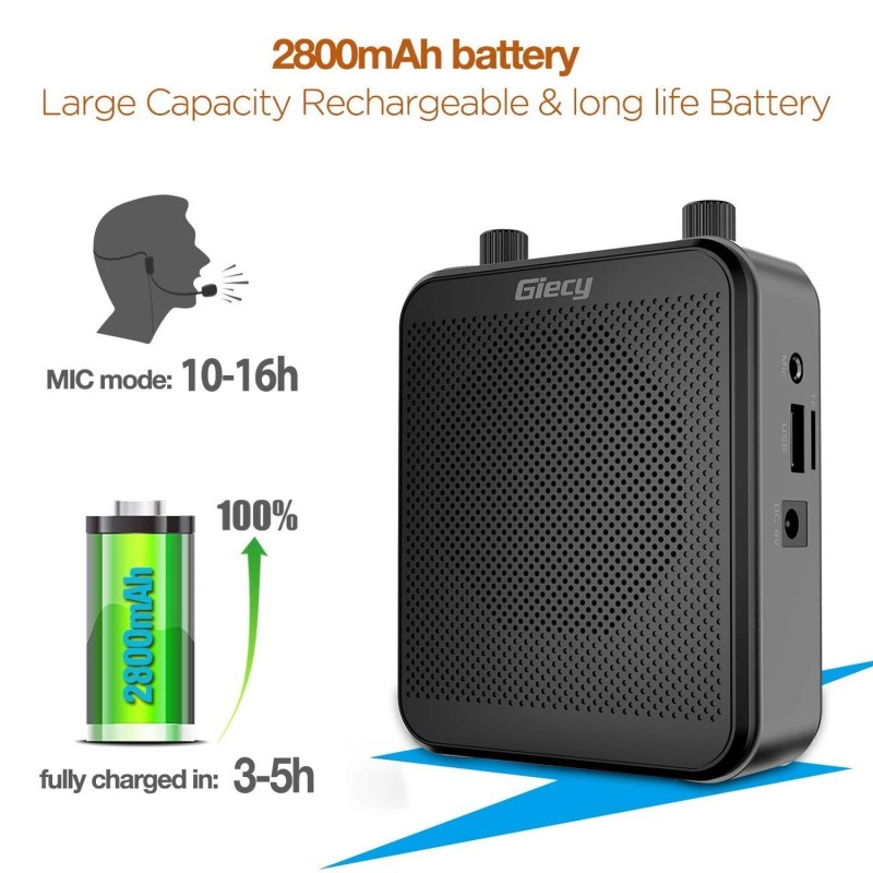 Giecy Portable Voice Amplifier, 30W 2800mAh Bluetooth Rechargeable Personal Voice