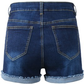vanberfia Women's High Waist Denim Jean Raw Hem Ripped Shorts with Pockets (JS2018211, L)