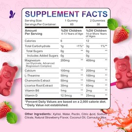 Magnesium Gummies for Kids - Magnesium Glycinate Gummies with L-Theanine, Chamomile, Vitamin B6, D for Kids & Adults Sleep, Stress, Muscle Relief & Ne