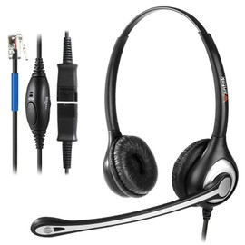 Wantek Telephone Headset RJ9 Dual with Noise Cancelling Microphone, Quick Disconnect, Corded Call Center Phone Headsets