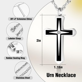 SOITIS Memorial Urn Necklace for Ashes - Stainless Steel Cross Pendant Cremation Jewelry - Waterproof Keepsake Necklace for Ashes Hair - Adjustable Chain for Men Women