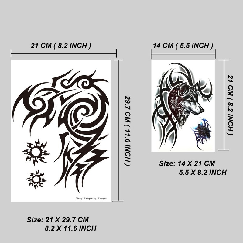 Large Tribal Temporary Tattoos, Big Totem Tattoo Stickers for Men