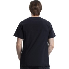 Infinity Cherokee V- Neck Men's Scrub Top with Rib Knit Back Panels with 3 Pockets and 360 Stretch CK900A, XL, Black