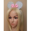 Sparkly Mouse Ears with Bow on Headband/ Aliceband.Hair Accessory-Silver by