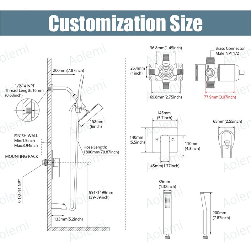 Aolemi Shower Tub Faucet Set with Handheld Spray Shower System