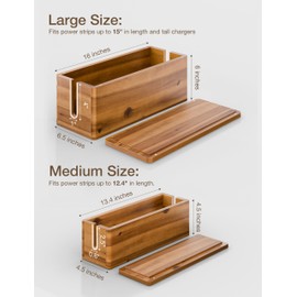 TIDITA Acacia Large Cable Management Box - Set of 2 Cord Box Hider for Home, Office - Cable Hider Box, Surge Protector Box for TV Wires, Computer - Power Strip Box with 2 Open Slots, Magnetic Lid