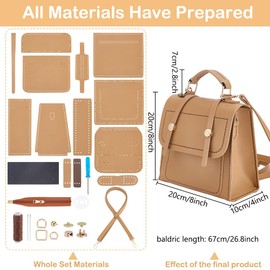 WEBEEDY DIY Leather Shoulder Bag Making Kit Complete Handbag Sewing Craft Kit with Handles and Handbag Straps, DIY Your Own Top Handle Bag Purse for Women Summer Travel Gift, 20x10x20cm