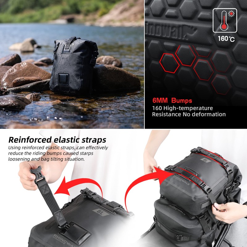 Rhinowalk Motorcycle Tail Bag, Travel Luggage Bags, Waterproof Rear Carrier,