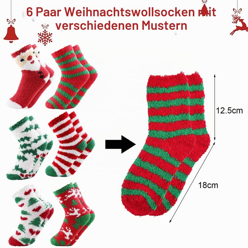 TaimeiMao Christmas Socks 6 Pairs, Christmas Socks Women, Fluffy, Cuddly