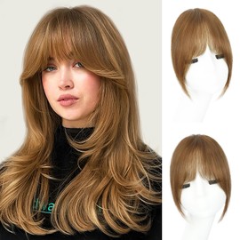 EINAEY Updated Clip in Bangs, 100% Real Human Hair Fake Clip on Bangs Hairpieces for Women French Bangs Light Brown Fringe with Temples Curved Curtain Bangs for Daily Wear