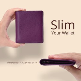 Bveyzi Ultra Slim Small Leather Women Wallet Rfid Blocking Tiny Thin Bifold Pocket Ladies Purse(Purple)