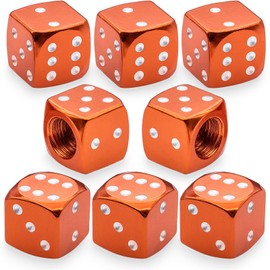 MEAJOO 8PCS Aluminum Dice Tire Valve Stem Caps, Universal Aluminium Alloy Dustproof Tire Valve Stem Covers for Cars, SUV, Trucks, Bikes, Motorcycles, Bicycles(Orange)