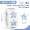 500 PCS Holographic Sparkly Silver Star Stickers, 1 inch Self