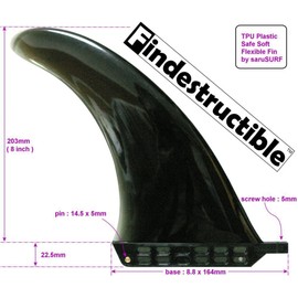 20cm センターフィン Soft ソフトフレックス 8" for ロングボード SUP パドルボード saruSURF Safety Flex (ねじ無し) (ブラック)