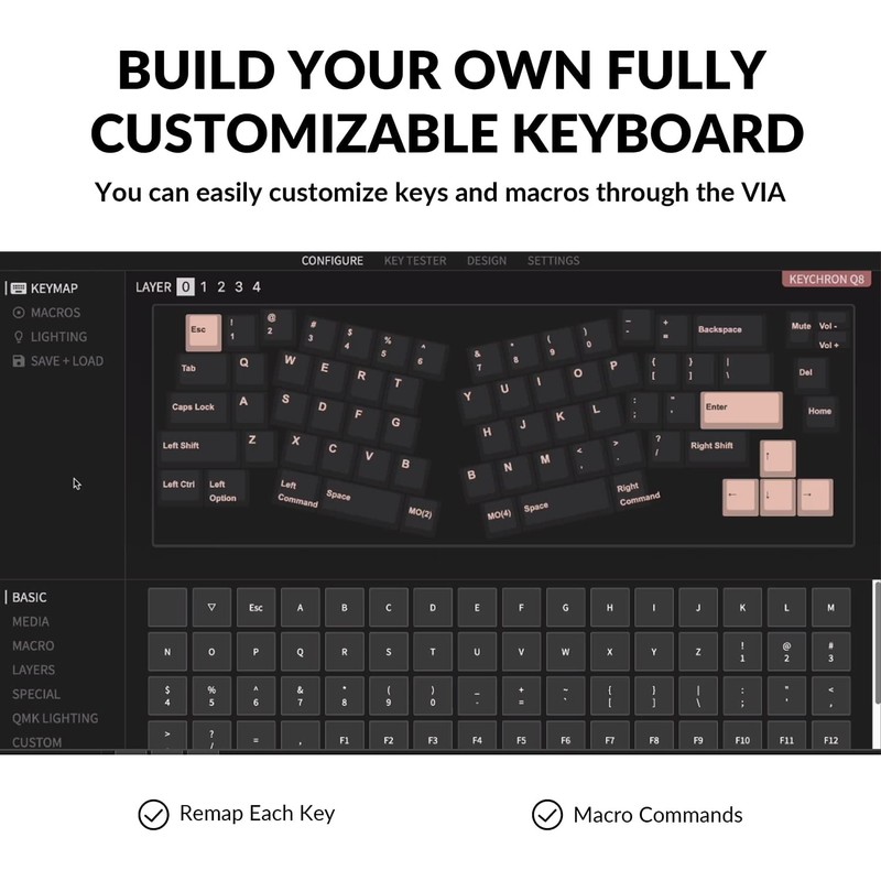 Keychron Q8 Wired Custom Mechanical Keyboard Knob Version, 65% Alice