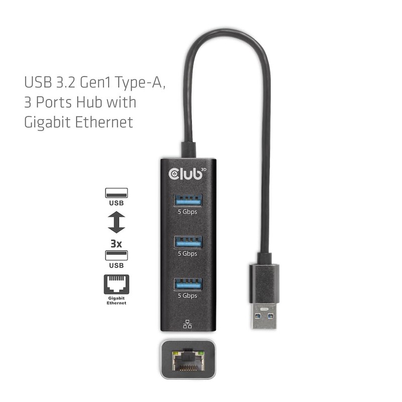 Club 3D CSV-1430A USB 3.2 Gen1 Type-A, 3 Ports Hub