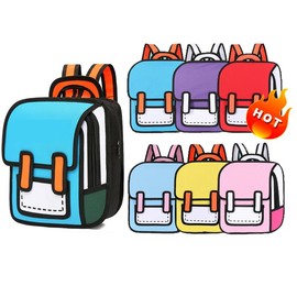 Kawaii Backpack Cute Cartoon 3D Jumping Style 2D Drawing Manga Paper Anime School Bag School Supplies Fun Backpack - Colour: 2